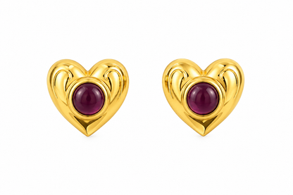 Elegant Gold-Toned Purple Heart Stud Earrings