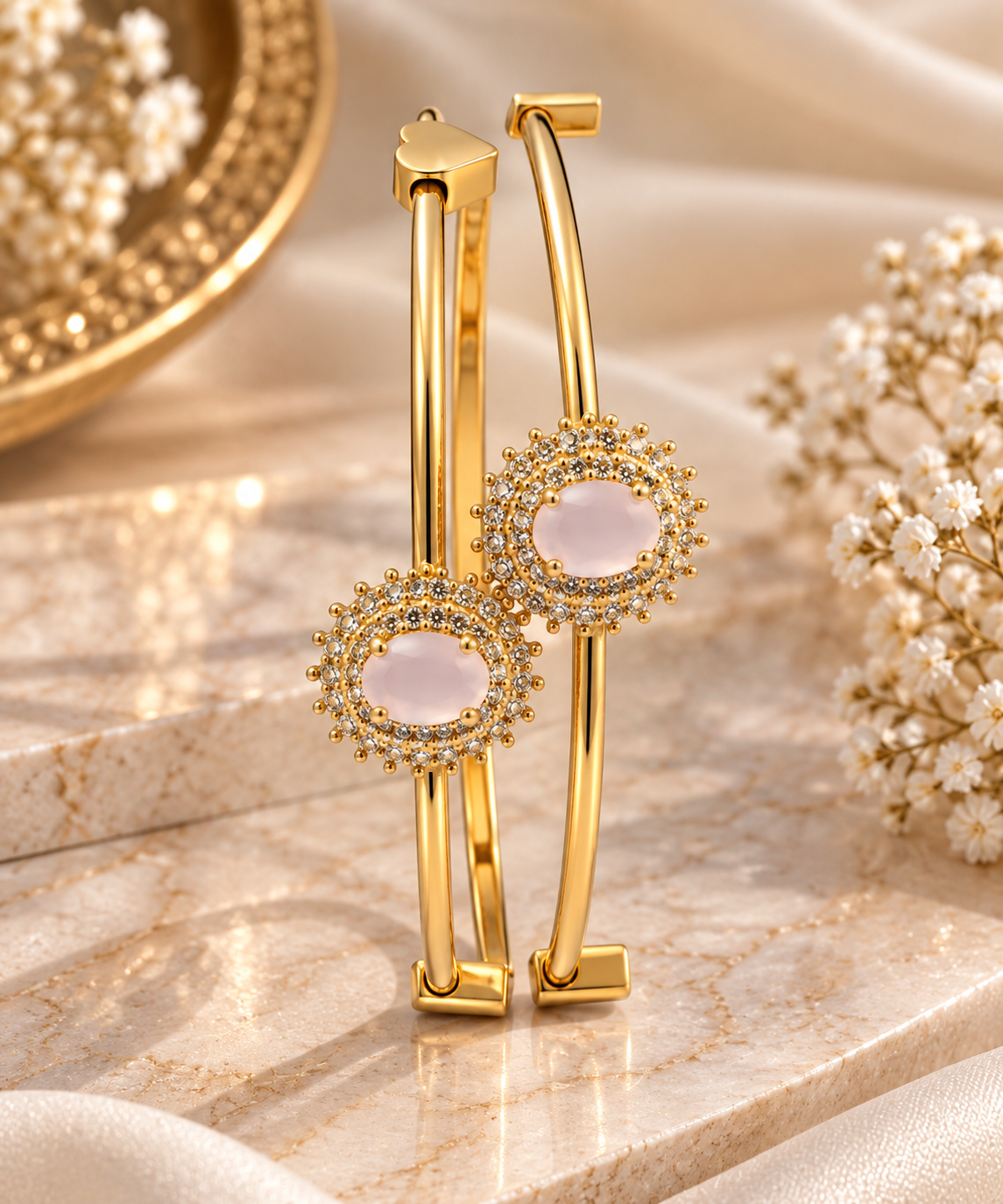 Gold-Toned Dual Circle Stone Bracelet