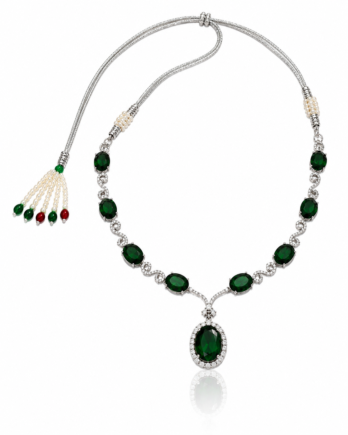 Elegant Emerald Green Pendant Necklace & Earring Set