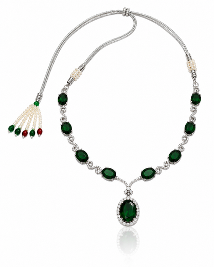 Elegant Emerald Green Pendant Necklace & Earring Set