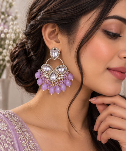 Premium Silver-Toned Lavender Stone Statement Earrings