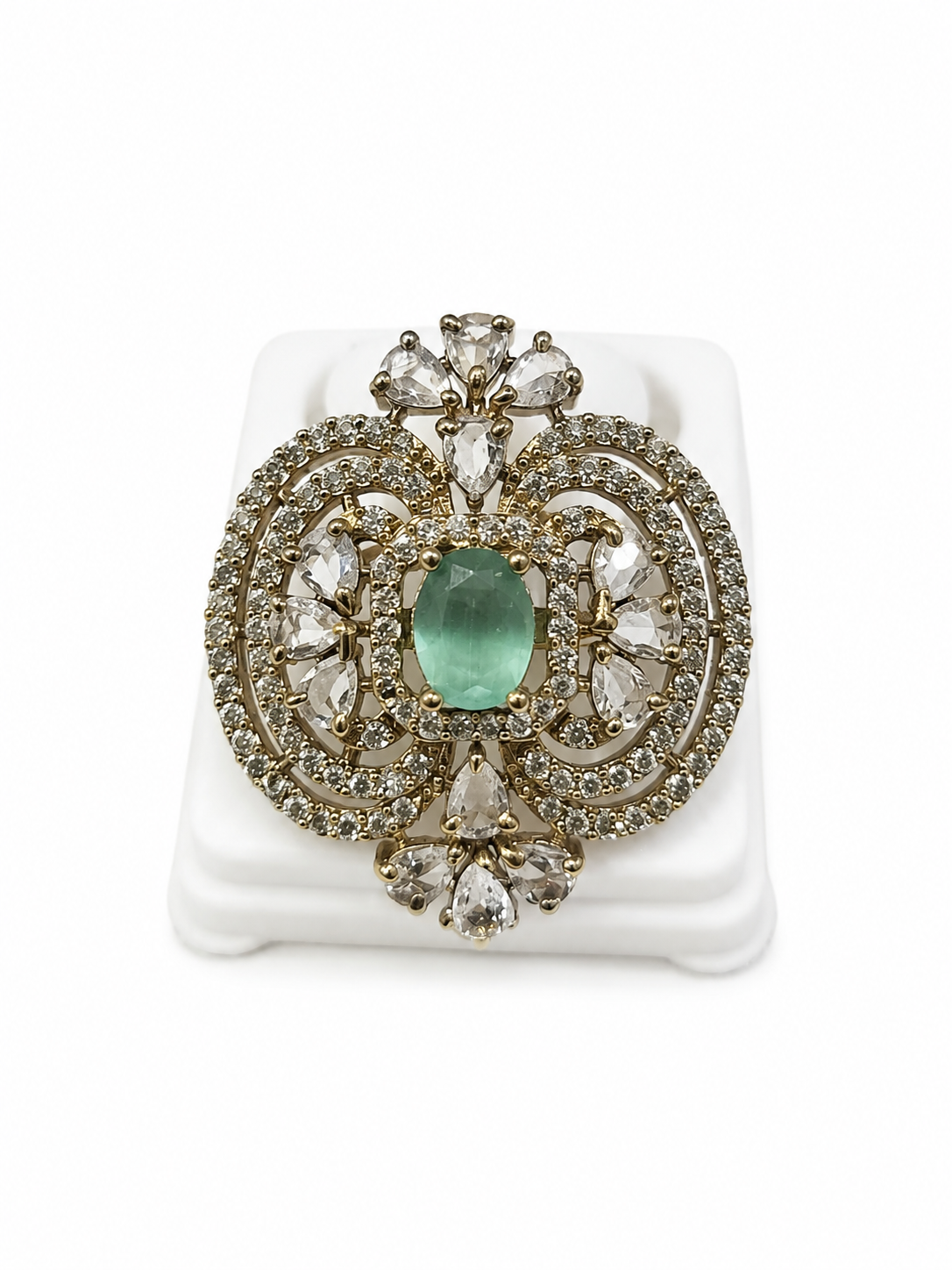 Premium Silver-Toned Emerald Statement Ring