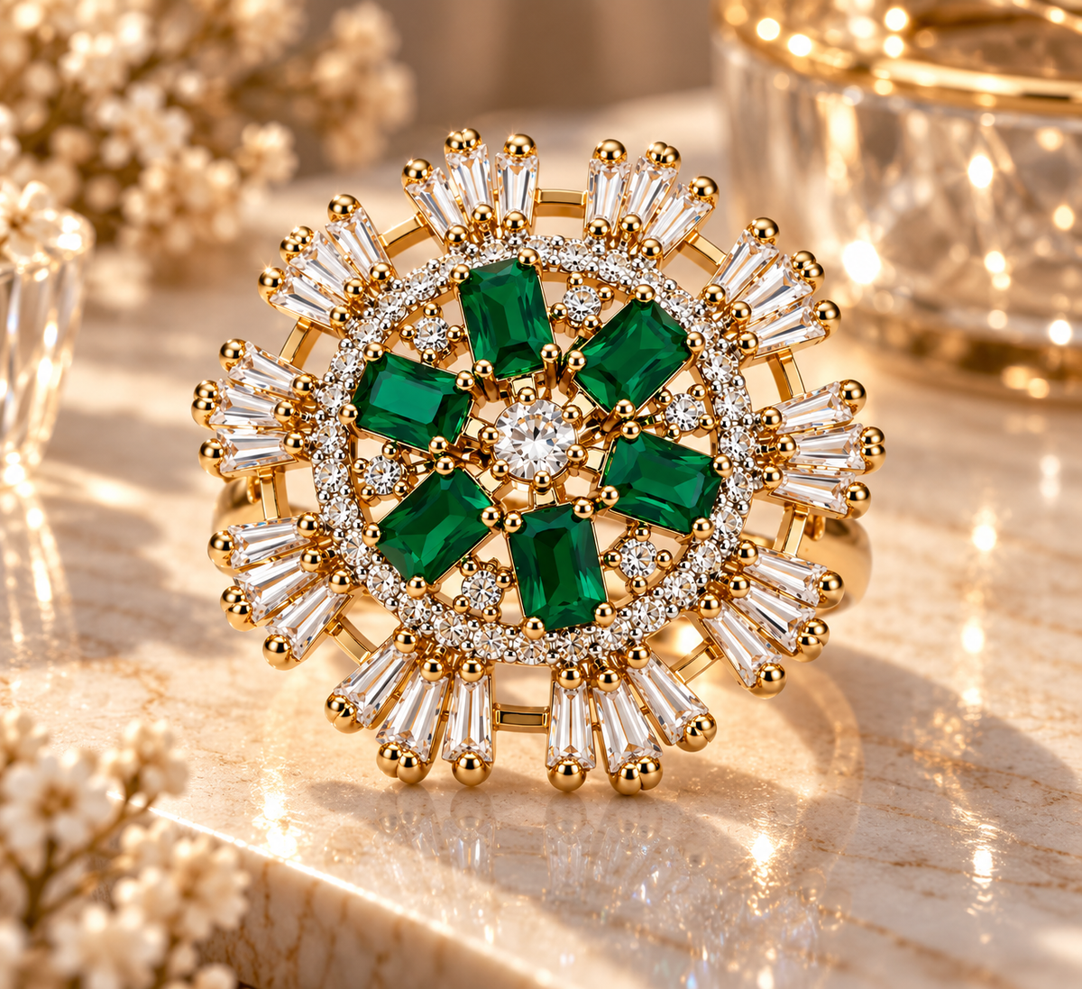 Premium Green Floral Statement Ring