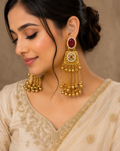 Royal Ruby Kundan Chandbali Earrings
