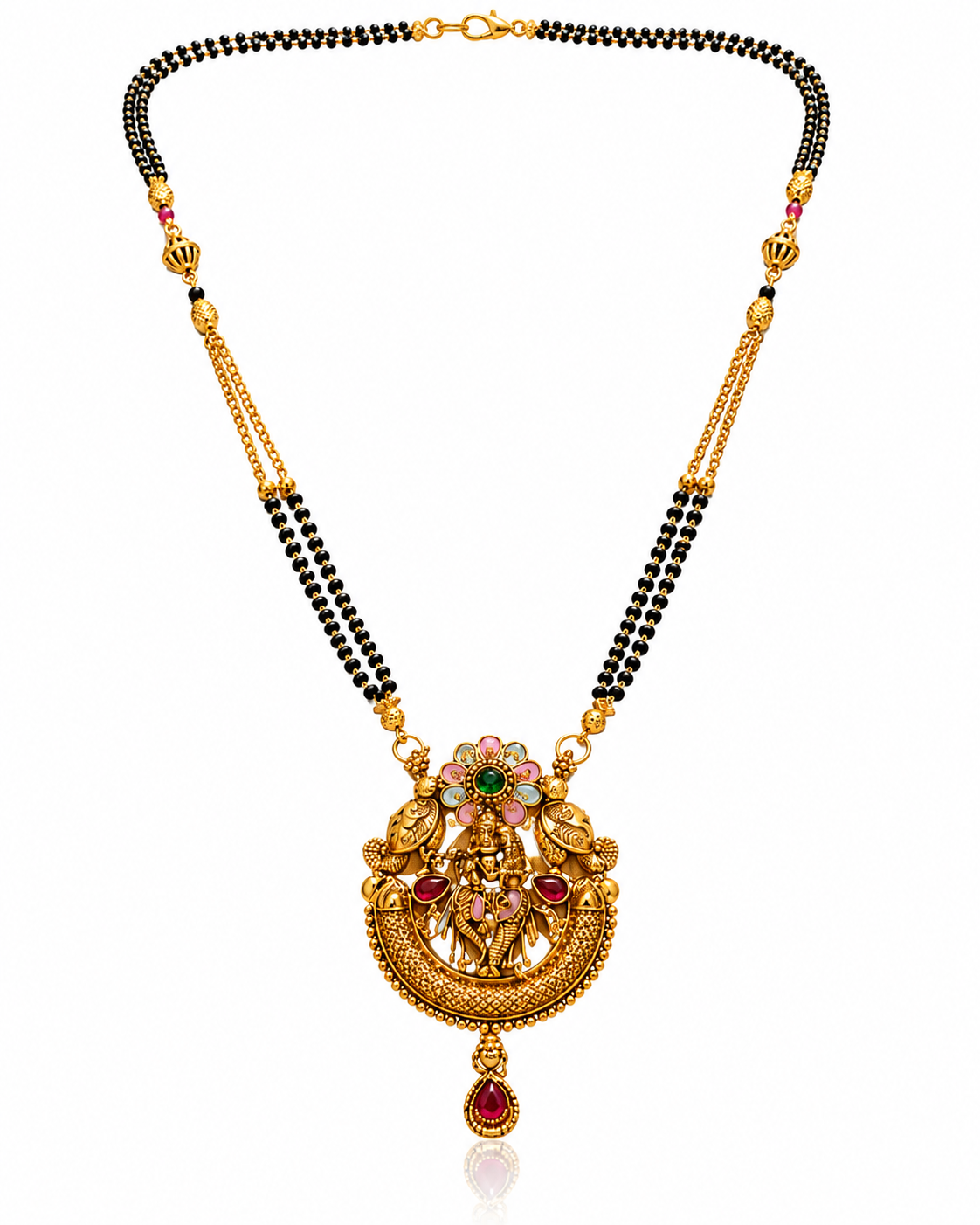 Antique Temple Motif Black Beaded Mangalsutra Necklace