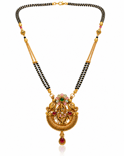 Antique Temple Motif Black Beaded Mangalsutra Necklace