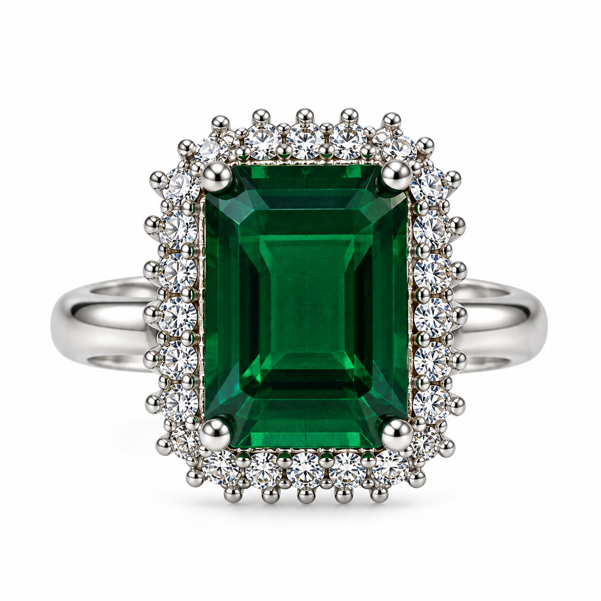 Silver-Toned Emerald Green Statement Ring