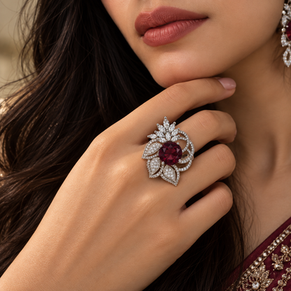 Premium Burgundy Floral Statement Ring