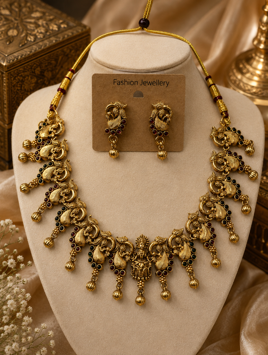 Antique Peacock Motif Necklace & Earring Set
