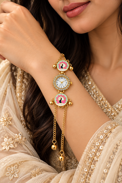 Elegant Gold-Toned Peacock Pendant Watch