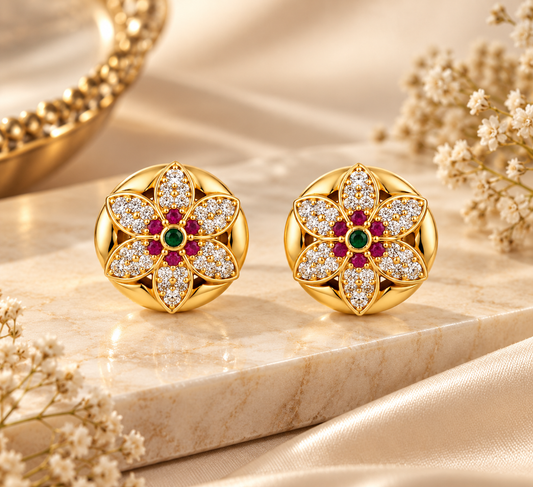 Gold-Toned Floral Stud Earrings
