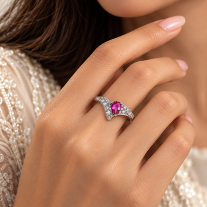 Elegant Silver-Toned Pink Stone Statement Ring