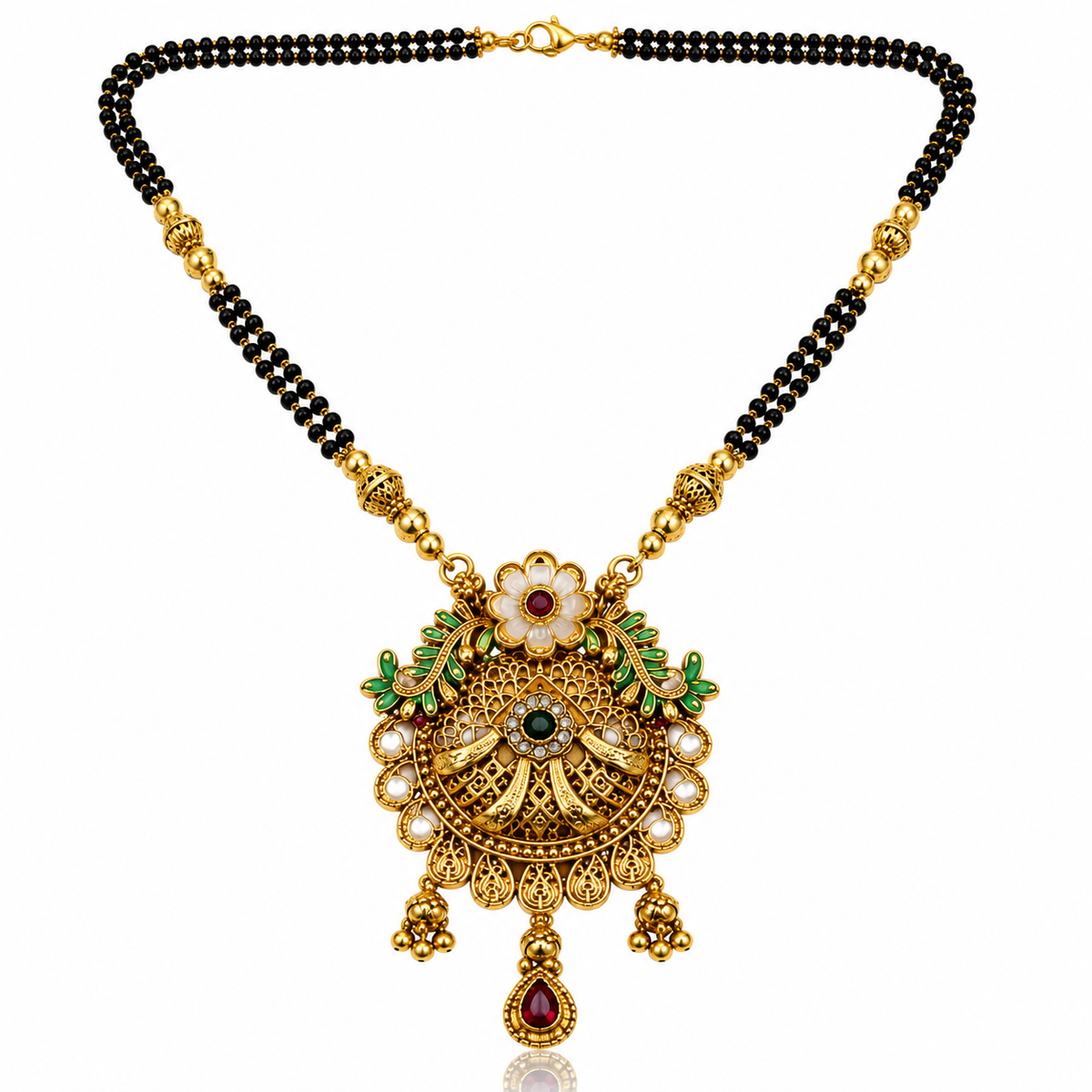 Elegant Antique Gold Black Beaded Temple Mangalsutra