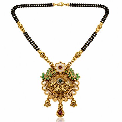 Elegant Antique Gold Black Beaded Temple Mangalsutra