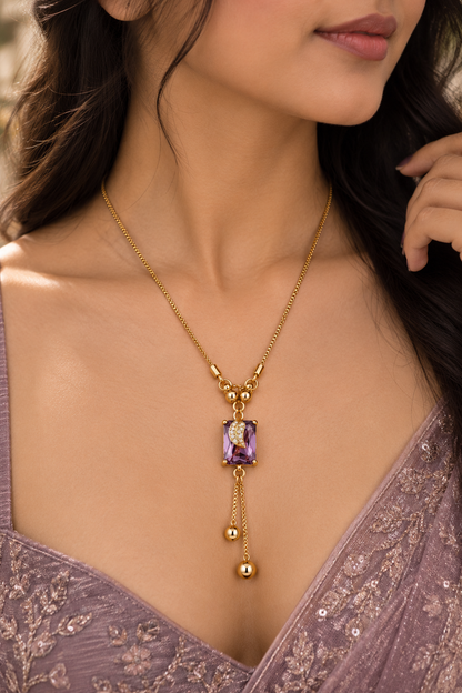 Gold-Toned Purple Stone Pendant Necklace