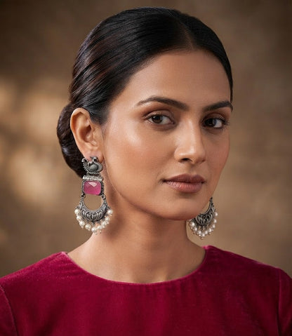 Premium Pink Koyal Peacock Chandbali Earrings