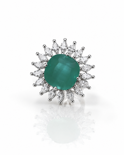 Emerald Green Silver-Toned Statement Ring