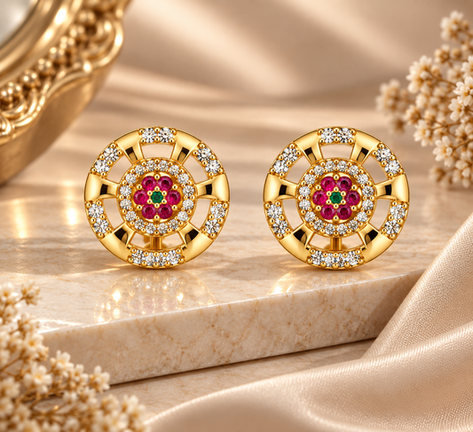 Gold-Toned Circular Statement Stud Earrings