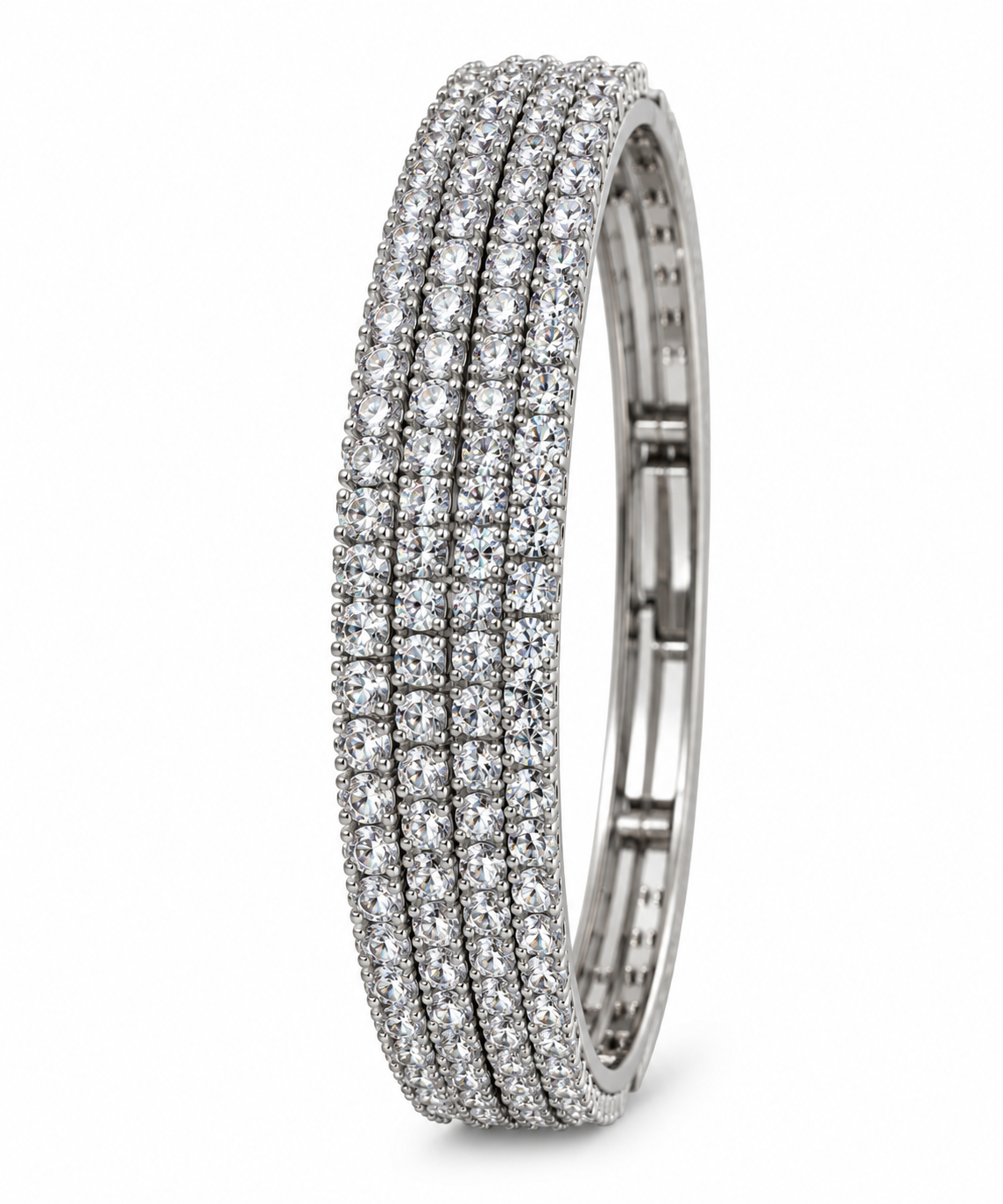 Premium Silver-Toned Multi-Row Crystal Bracelet