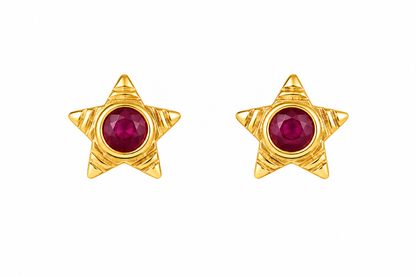 Premium Gold-Toned Star Stud Earrings with Ruby Accents