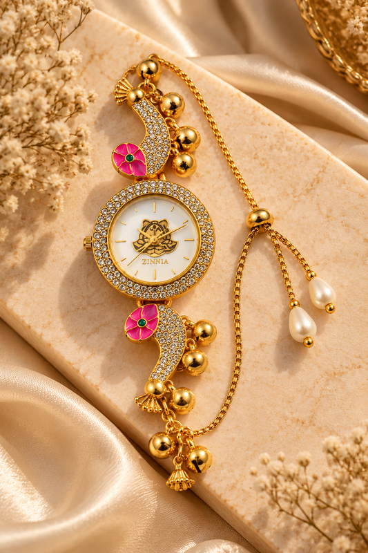 Gold-Toned Floral Bracelet Watch