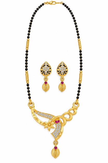 Gold-Toned Black Beaded Necklace & Earring Set