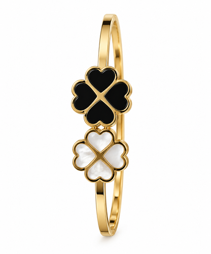 Premium Gold-Toned Black & White Clover Charm Bracelet