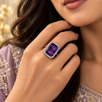 Premium Dark Purple Gemstone Statement Ring
