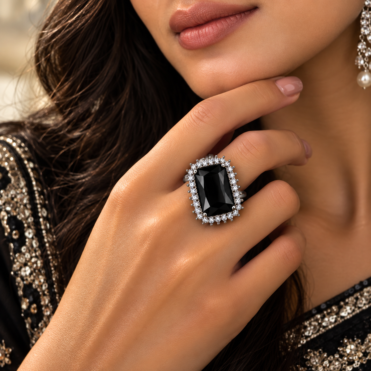Premium Black Gemstone Statement Ring