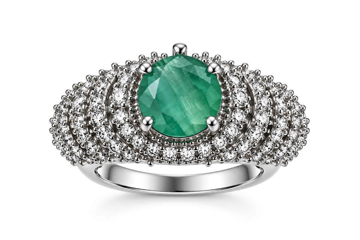 Emerald Green Layered Dome Statement Ring
