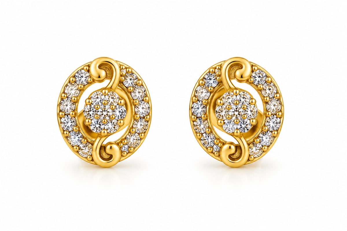 Gold-Toned Oval Crystal Stud Earrings
