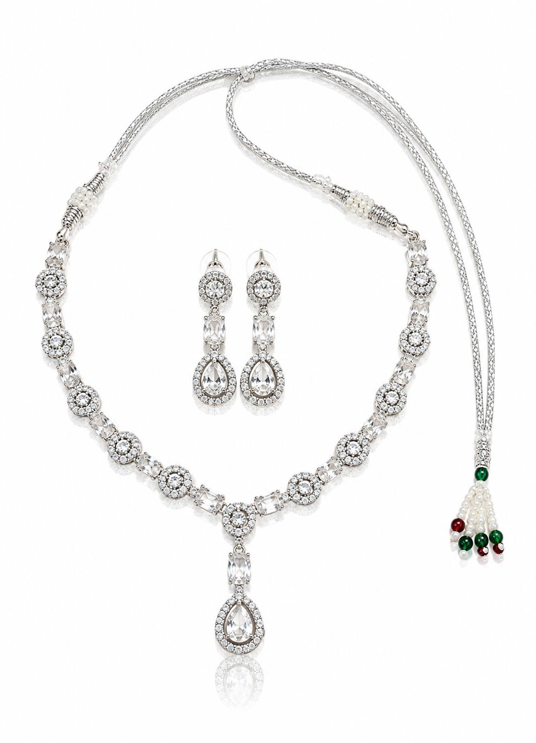 Silver-Toned Crystal Statement Necklace & Earring Set