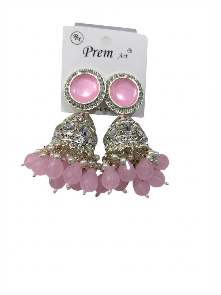 Premium Pink Crystal Jhumka Earrings