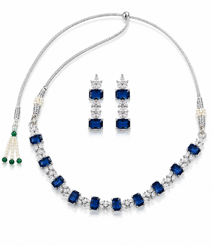 Silver-Toned Blue Stone Necklace & Earring Set
