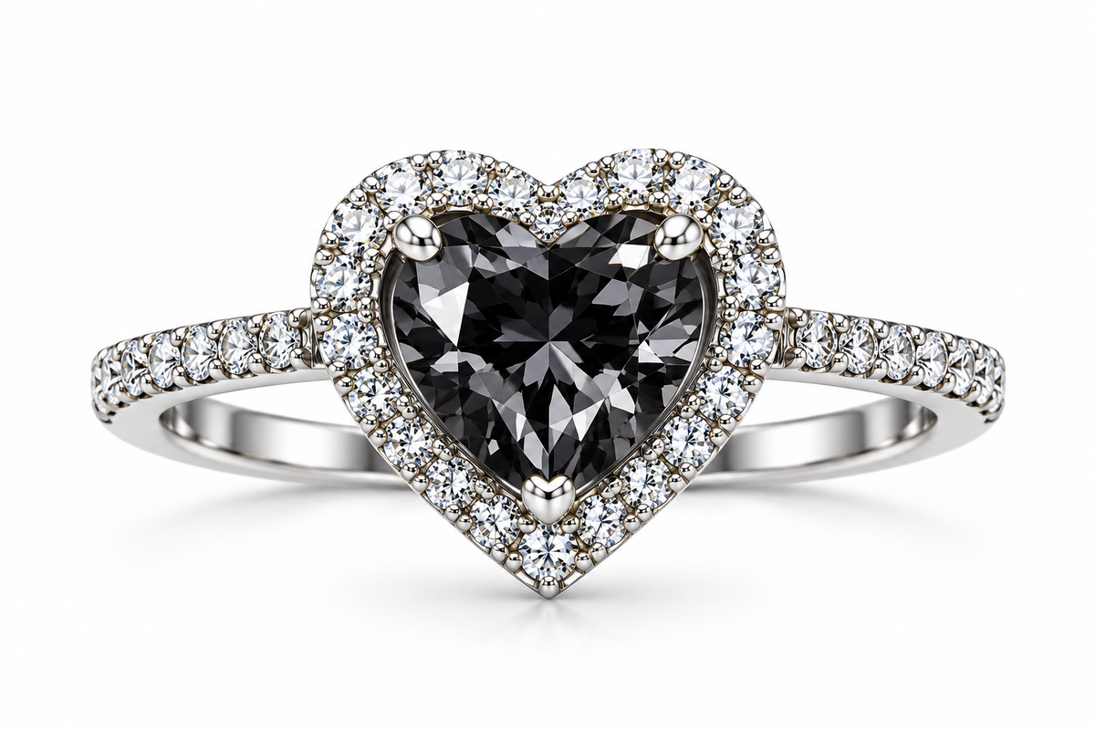 Black Heart Crystal Halo Statement Ring