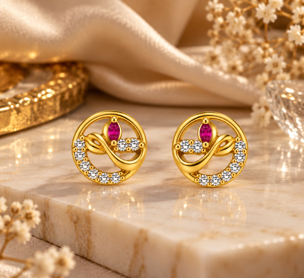 Premium Gold-Tone Circular Stud Earrings