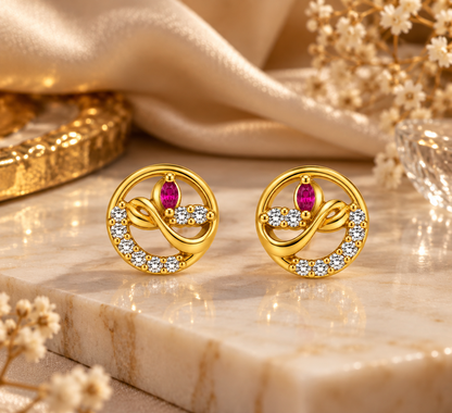 Premium Gold-Tone Circular Stud Earrings