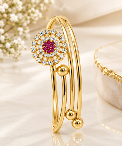 Gold-Toned Ruby Stone Statement Bracelet