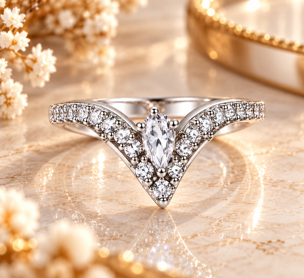 Crystal V-Shaped Statement Ring