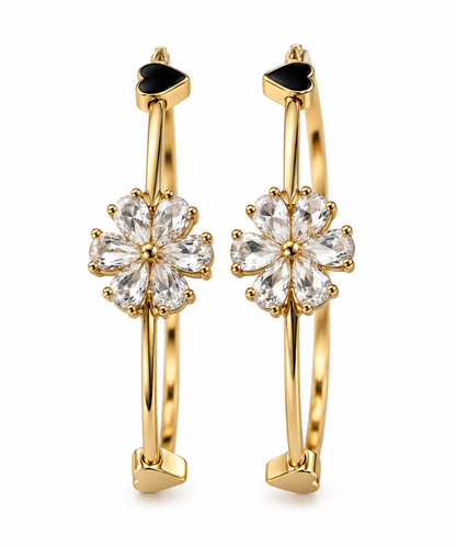 Premium Gold-Toned Crystal Flower Statement Bangle Bracelet
