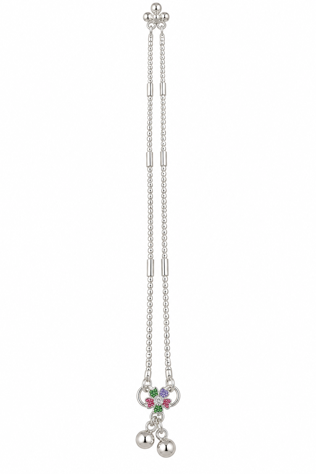 Silver-Toned Double-Chain Floral Payal