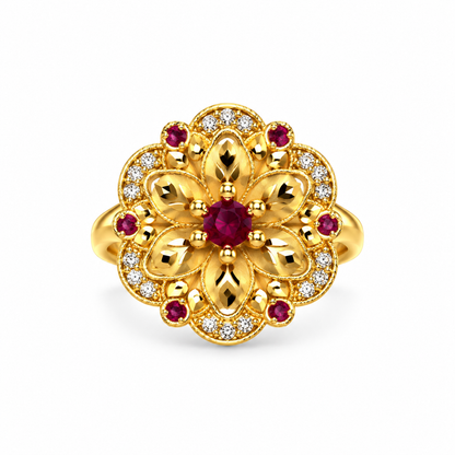 Premium Gold-Toned Floral Ruby Ring