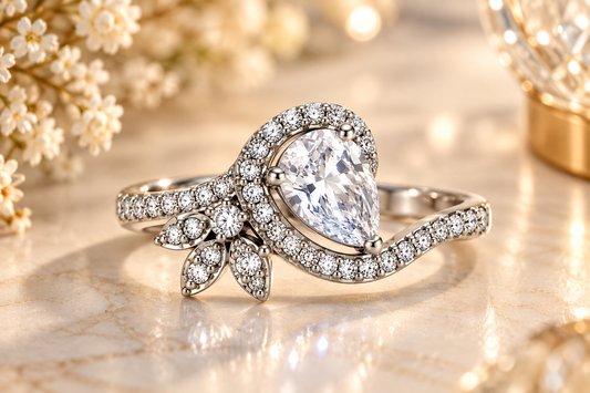 Crystal Pear-Shaped Floral Statement Ring