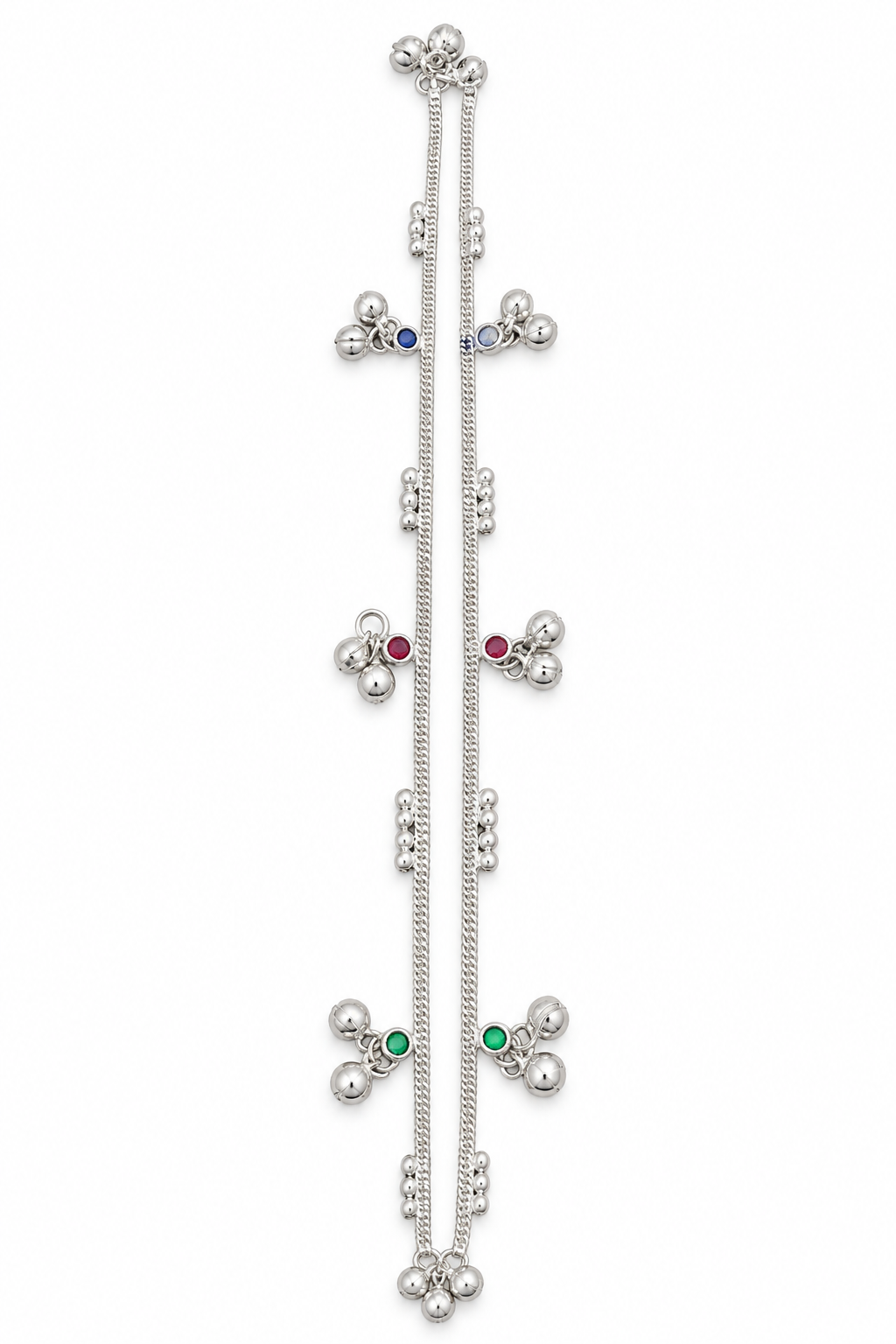 Elegant Silver-Toned Double-Strand Payal with Colorful Charms