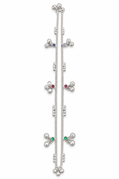 Elegant Silver-Toned Double-Strand Payal with Colorful Charms