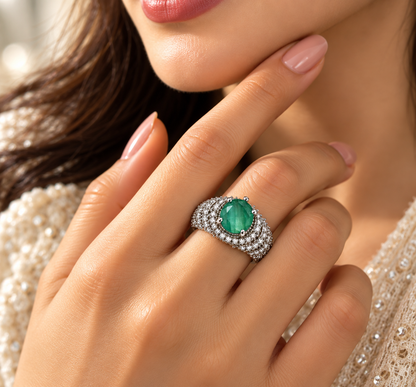 Emerald Green Layered Dome Statement Ring