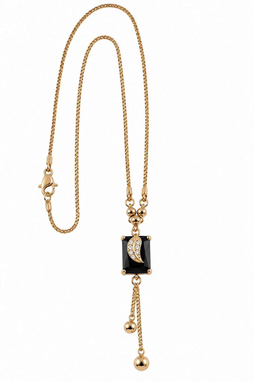 Gold-Toned Black Stone Pendant Necklace