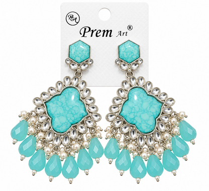 Premium Silver-Toned Turquoise Blue Chandelier Earrings