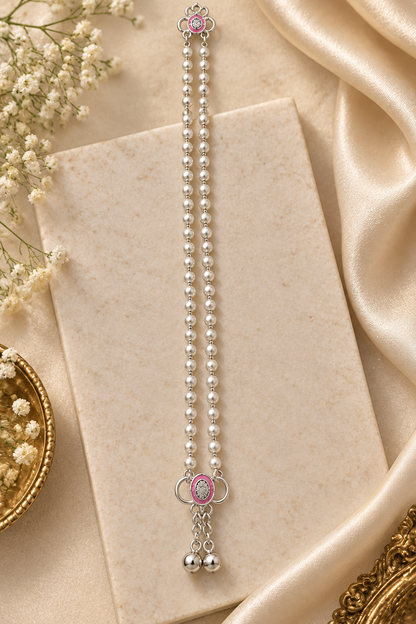 Silver-Toned Double-Chain Pearl Payal