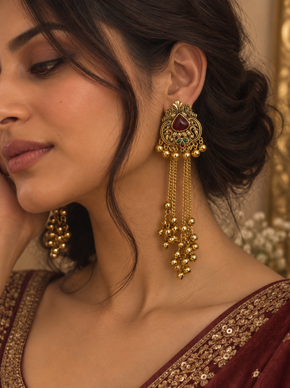 Premium Antique Gold Long Tassel Earrings